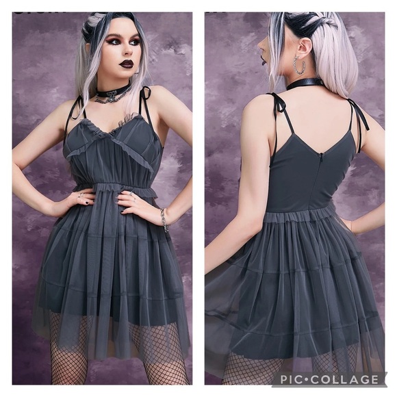 Studio Gray Tulle Mesh Overlay Ruffled Dress Size Small - Picture 14 of 14